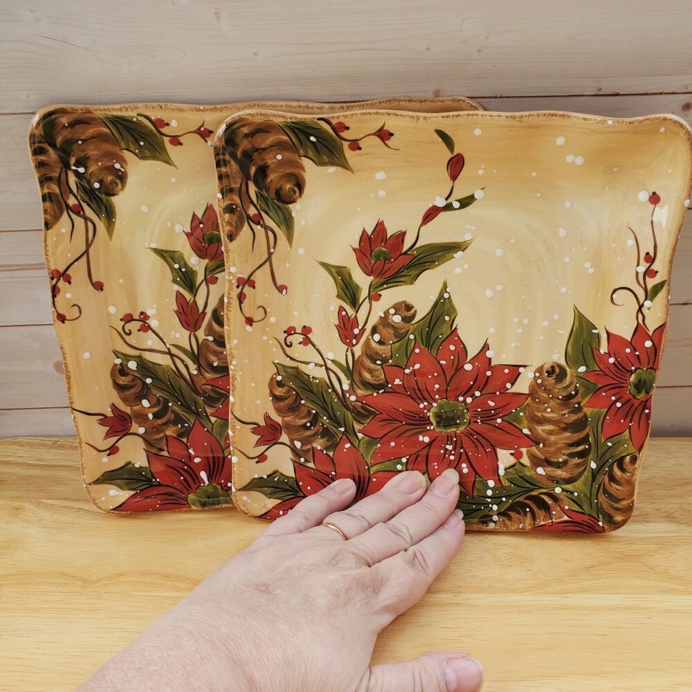 Ceramic Pinecone Poinsettia Serving Platters Holly Jolly Tabletops Lifestyles